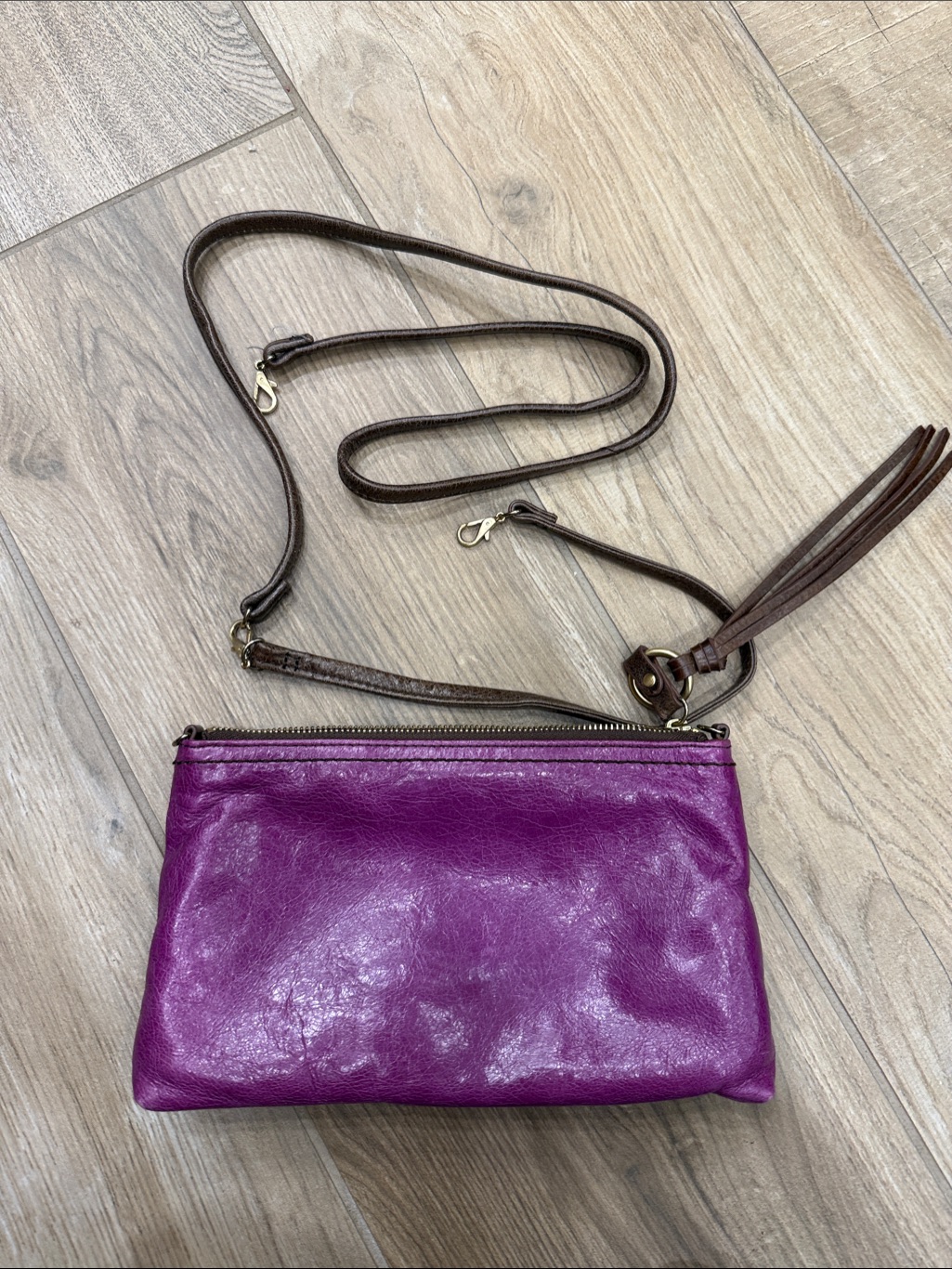 Hobo Darcy Purple Leather Crossbody With Brown Strap